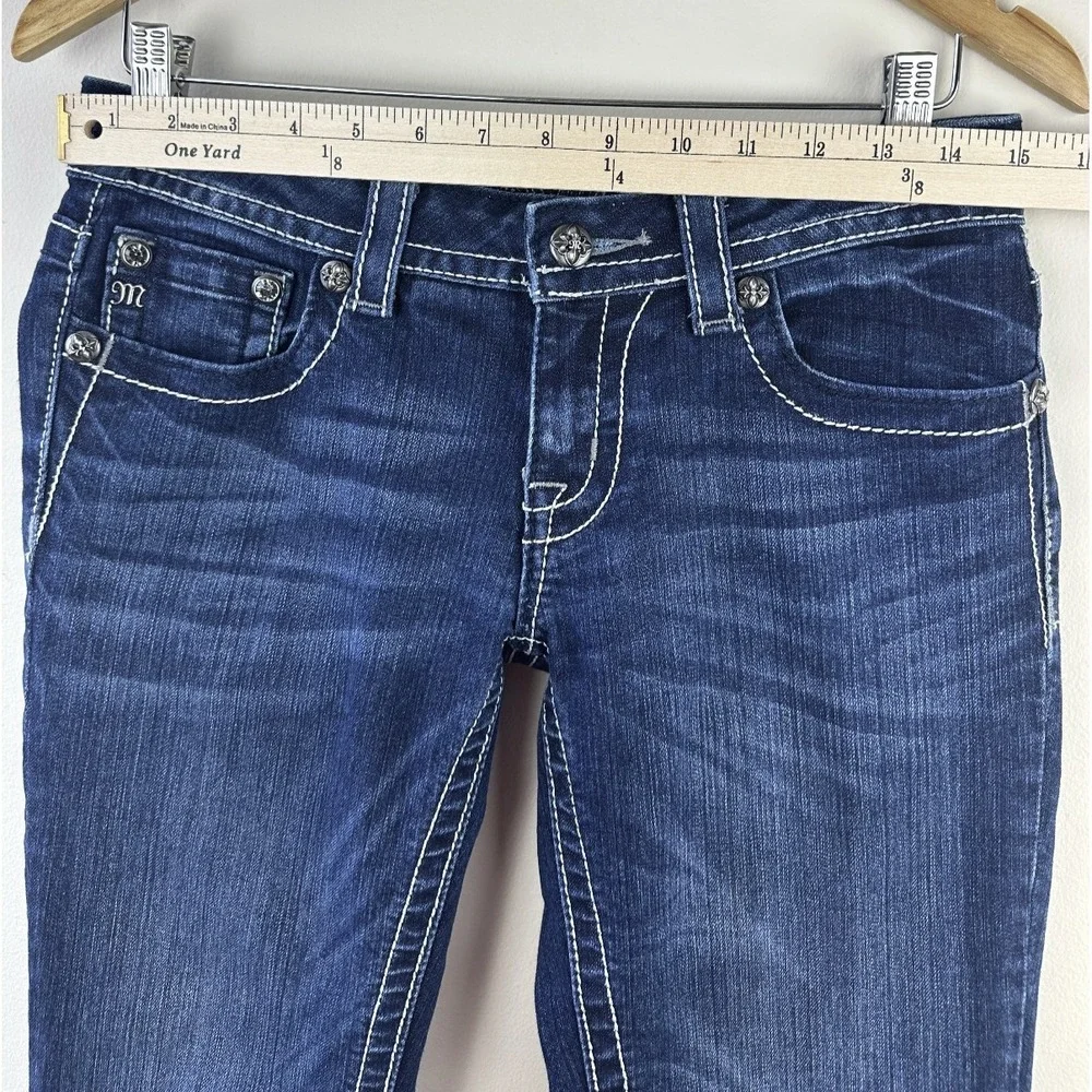 Miss Me Jeans Womens 28 Bootcut Low Rise Bling Rhinestone Embroidered Denim - Picture 10 of 15